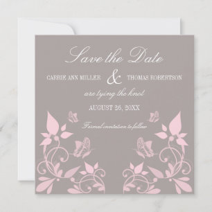 Butterfly Floral Save the Date Invite, Pink