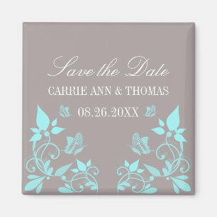 Butterfly Floral Save the Date Magnet, Aqua Magnet