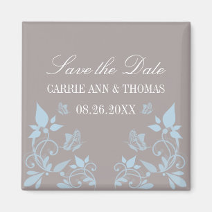 Butterfly Floral Save the Date Magnet, Blue Magnet