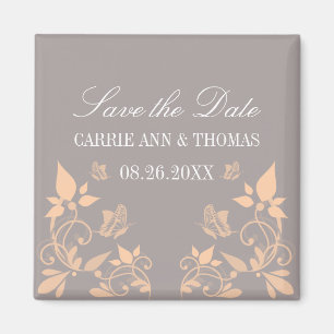 Butterfly Floral Save the Date Magnet, Coral Magnet