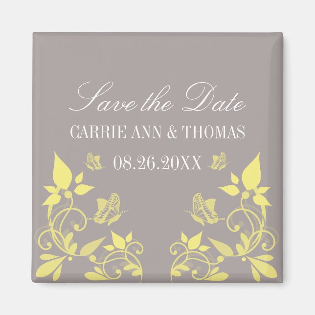 Butterfly Floral Save the Date Magnet, Yellow Magnet (Front)