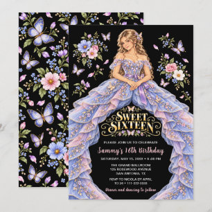 Butterfly Floral Sweet Sixteen Birthday Invitation