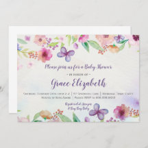 Butterfly Floral Watercolor Baby Shower Invitation