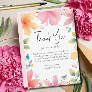 Butterfly Floral Watercolor Baby Shower Thank You Card