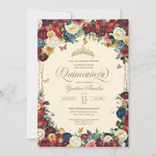 Butterfly Floral Watercolor Yellow Quinceañera Invitation