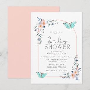 Butterfly Floral Whimsical Girl Baby Shower  Invitation