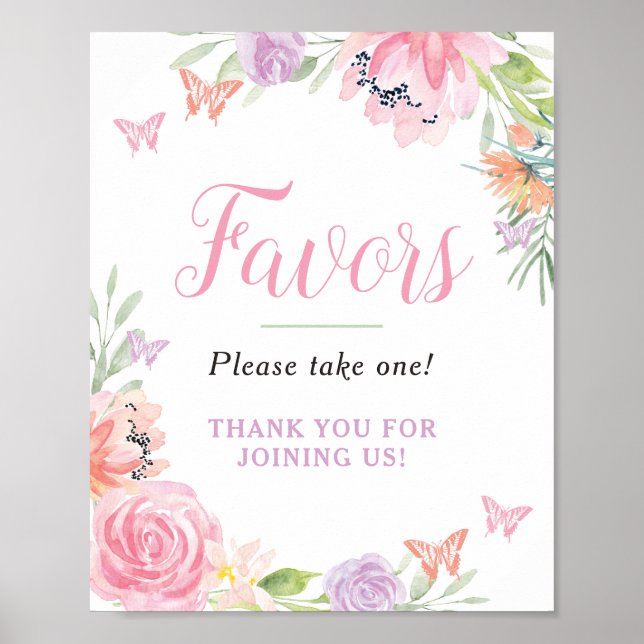 Butterfly Florals Party Favors Sign (Front)