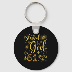 Butterfly Flower Blessed By God For 61 Years 61st Key Ring