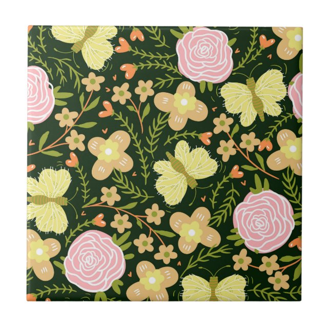 Butterfly Flower Ceramic Tile (Front)