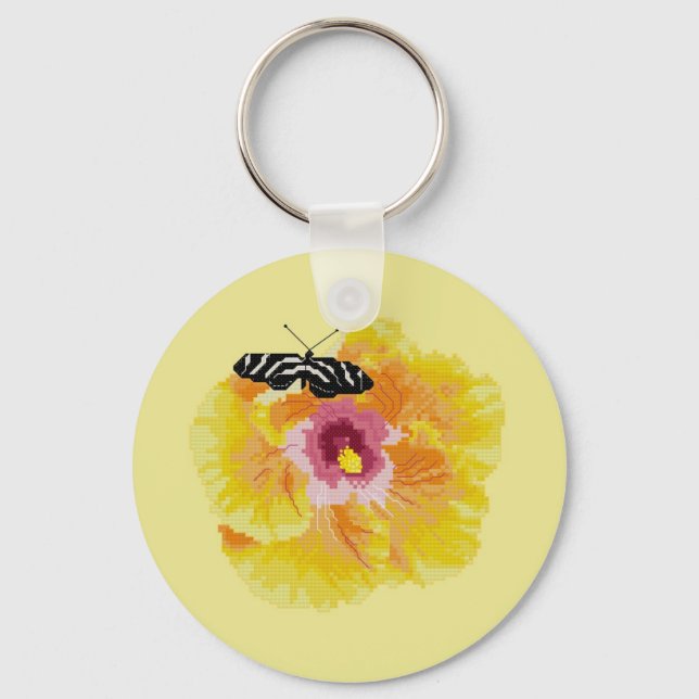 Butterfly Flower Cross Stitch Key Ring (Front)