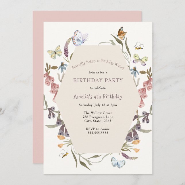 Butterfly Flower Garden Birthday Invitation (Front/Back)