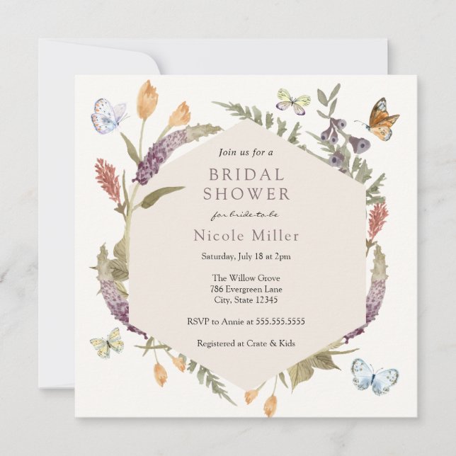 Butterfly Flower Garden Bridal Shower Invitation (Front)