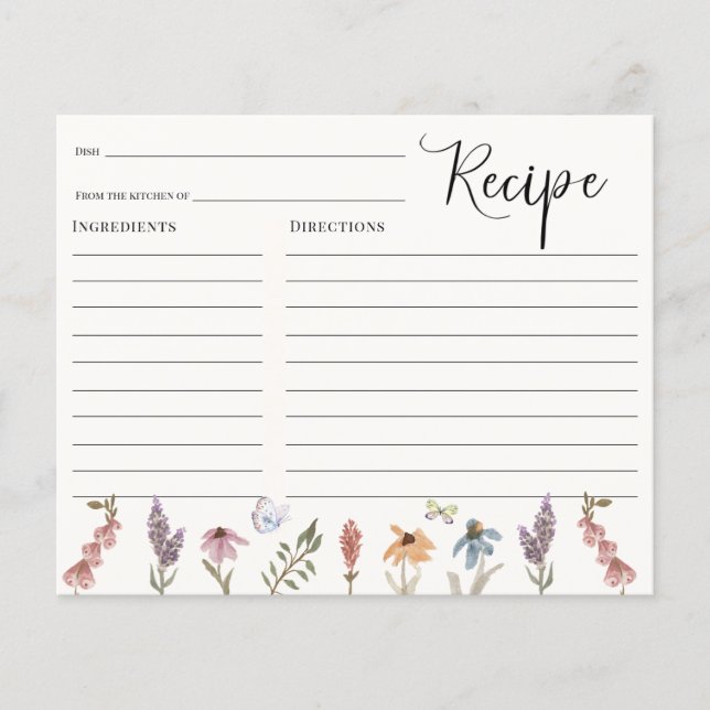Butterfly Flower Garden Bridal Shower Recipe card (Front)