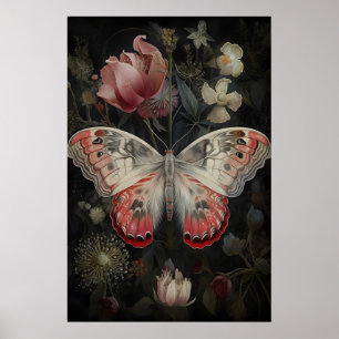 Butterfly Flower Garden Print, Dark Academia Wall Poster