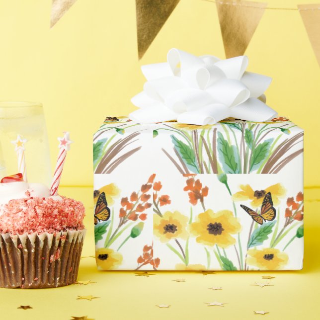 Butterfly Flower Garden Wrapping Paper (Birthday Party)