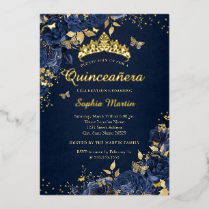 Butterfly Flower Gold Royal Navy Quinceanera
