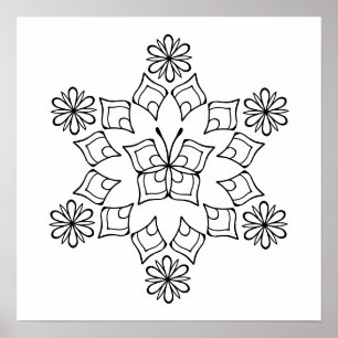 Butterfly Flower Mandala Adult Colouring Poster