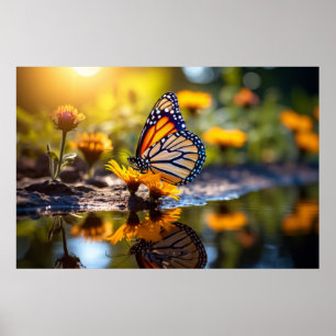 Butterfly Flower Nature Serene Tranquil  Poster