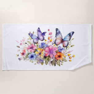 Butterfly flower pattern beach towel