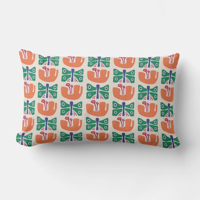 Butterfly Flower Pattern Lumbar Cushion (Front)