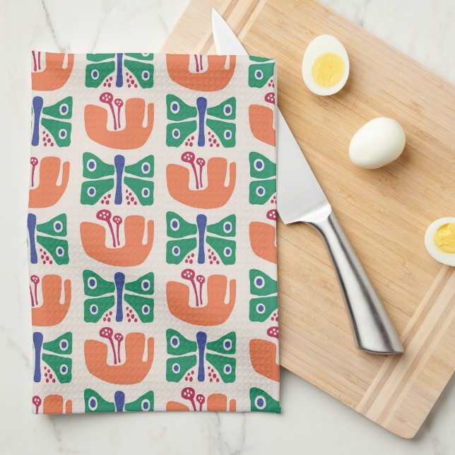 Butterfly Flower Pattern Tea Towel (Quarter Fold)