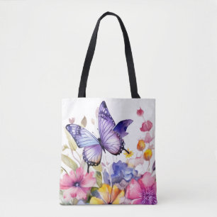 Butterfly flower pattern tote bag