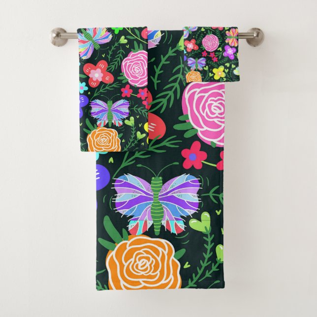 Butterfly Flower Rainbow Bath Towel Set (Insitu)