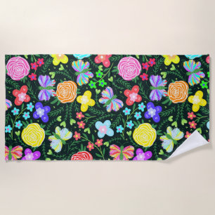 Butterfly Flower Rainbow Beach Towel