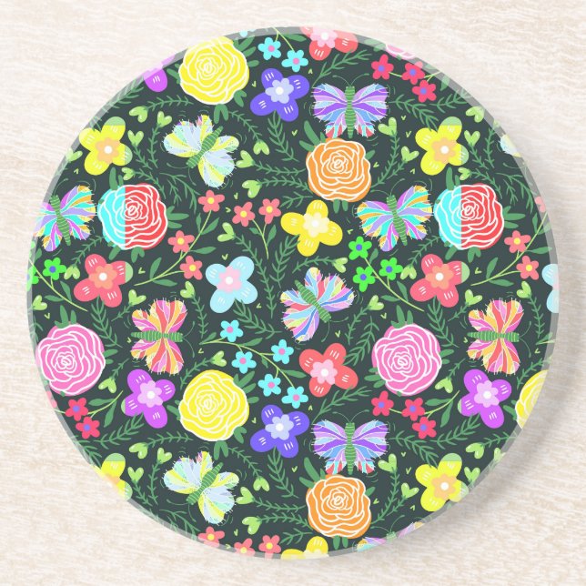 Butterfly Flower Rainbow Coaster (Front)
