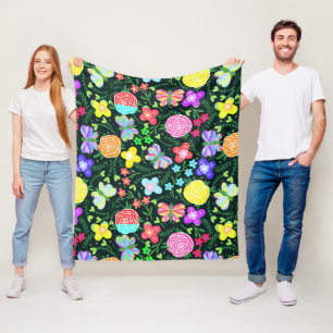 Butterfly Flower Rainbow Fleece Blanket