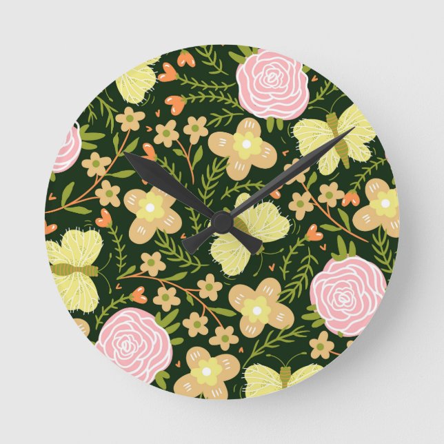 Butterfly Flower Round Clock (Front)