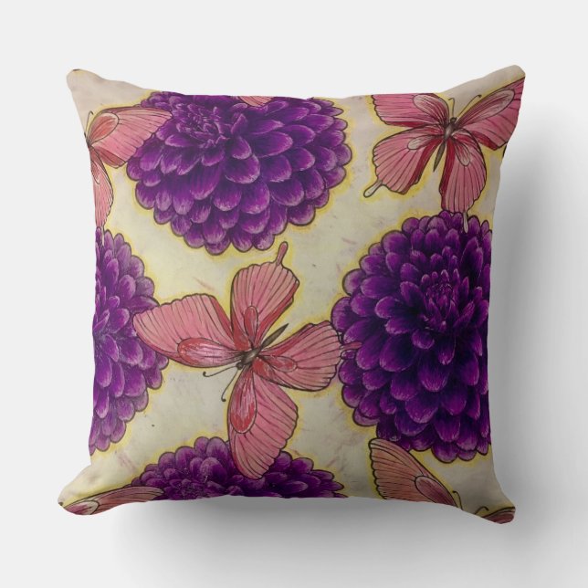 Butterfly Flower Throw Pillows by HAS Jewels (Front)