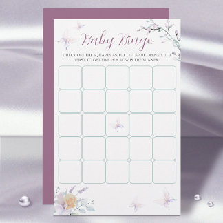 Butterfly Flower Watercolor Baby Shower Bingo game