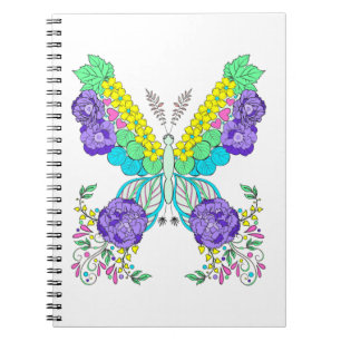 Butterfly, flowers, colourful, whimsical notebook
