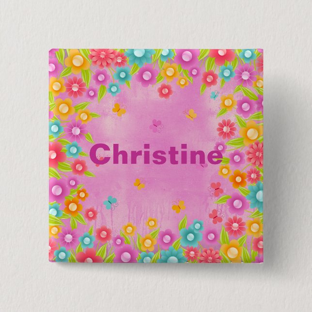 Butterfly flowers customisable name badges (Front)