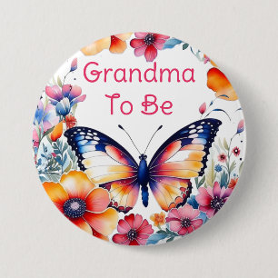 Butterfly Flowers Girl's Baby Shower Grandma To Be 7.5 Cm Round Badge