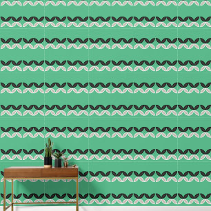 Butterfly flowers horizontal stripe on fresh green wallpaper