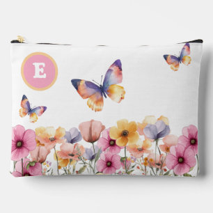 Butterfly Flowers in a Spring Garden Monogram Accessory Pouch