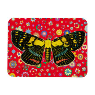 butterfly flowers nature wildlife art red magnet