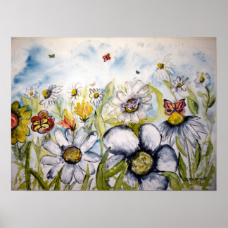 butterfly flowers painting poster print