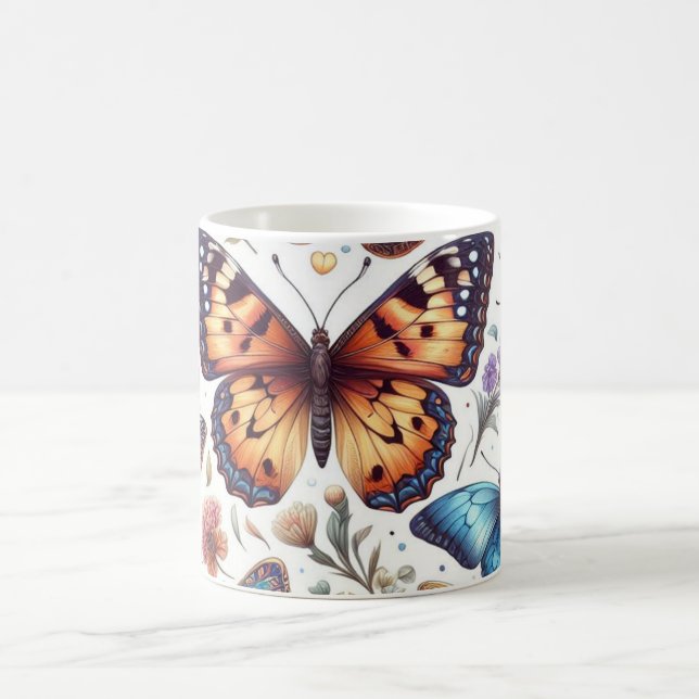 butterfly flowers pattern nature art  coffee mug (Center)