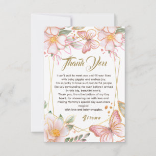 Butterfly & Flowers Pink Lovely Thank You Card