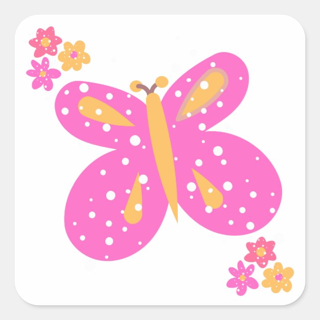 Butterfly Flowers Pinks Yellow_Fun Stickers (Front)