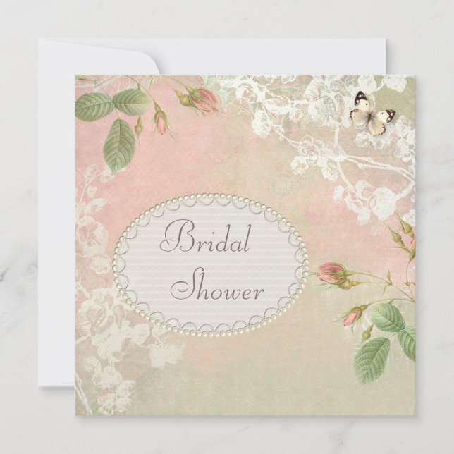 Butterfly & Flowers Shabby Chic Bridal Shower Invitation (Front)