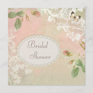 Butterfly & Flowers Shabby Chic Bridal Shower Invitation