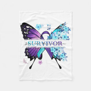 Butterfly Flowers Teal & Purple Ribbon Suicide Fleece Blanket