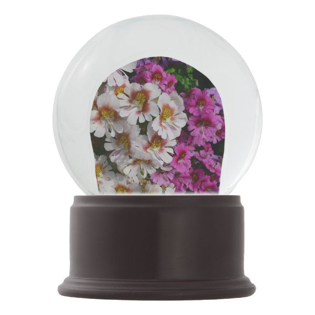 Butterfly Flowers White Pink and Purple Snow Globe (Front)