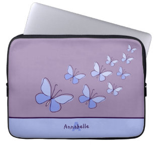 Butterfly Flutter in Blue - Name & Initial Laptop Sleeve