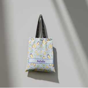 Butterfly Flutters Blue Personalised Tote Bag
