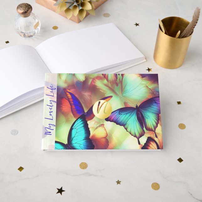 Butterfly Foil Monogram Scrapbook Album Guest Book (Front Open)